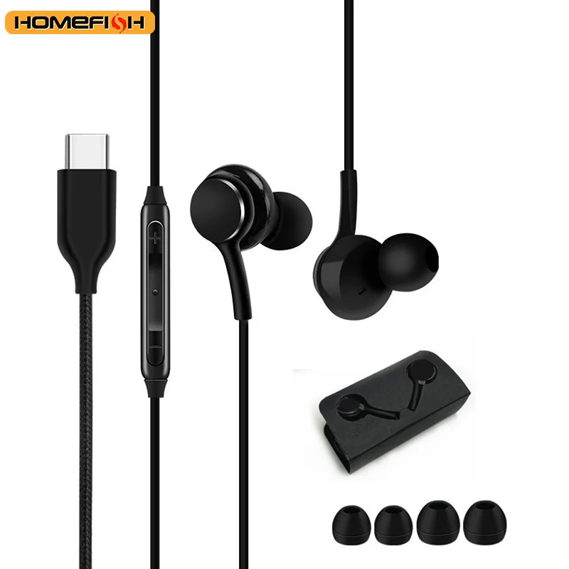 Type C Wired Earphones With Mic - HOMEFISH USB-C Wired Earbuds In-Ear Headphones