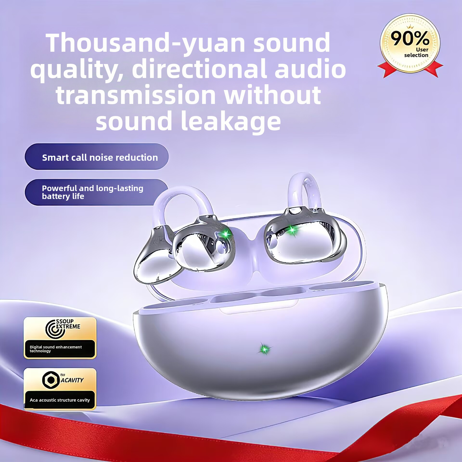 Bone Conduction Running Headphones - Bluetooth Headphones Ear Clips, Long-Lasting Battery